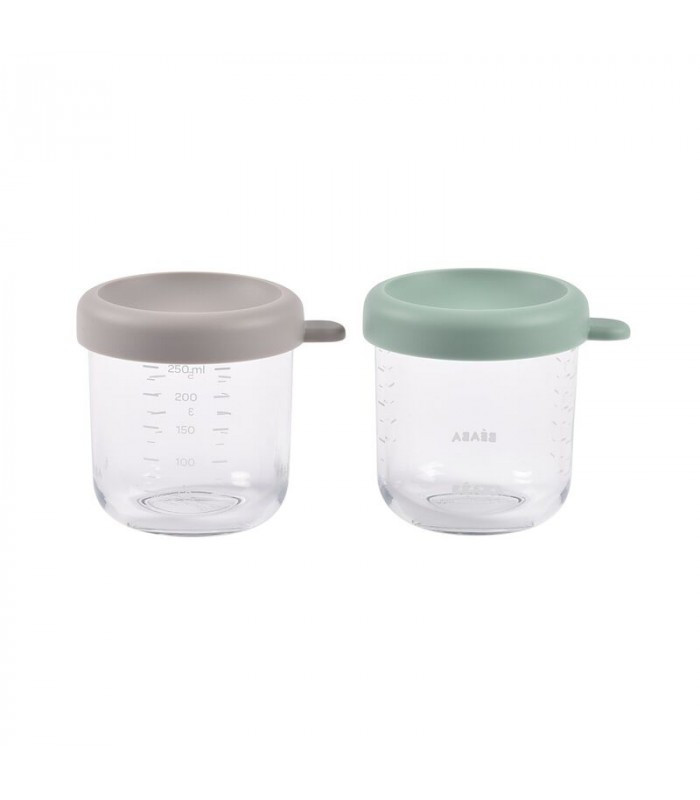 Tarros de cristal Béaba 250ml pack 2ud Gris/Verde