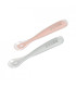 Juego 2 cucharas soft silicona + estuche 1da edad rosa palo/ gris claro