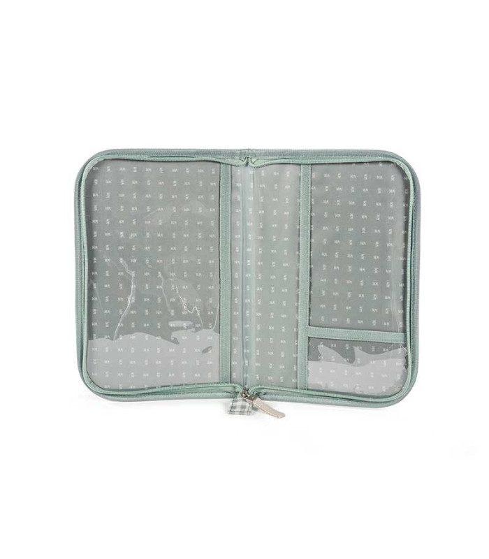 Portadocumentos Walking Mum I Love Vichy verde abierto con bolsillos transparentes