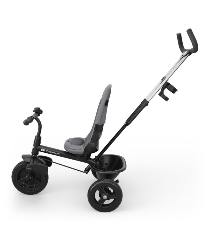 Triciclo Kinderkraft Aston 2 Plus gris sin aro protector, con respaldo y barra de empuje para guiarlo