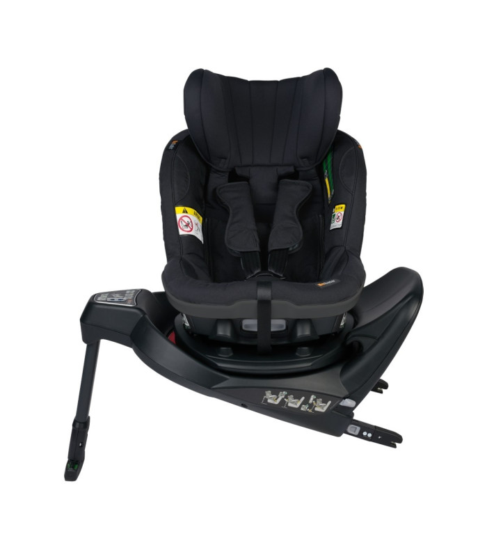 BeSafe iZi Turn B i-Size Fresh Black Cab vista de frente, con anclaje ISOFIX y pie de apoyo