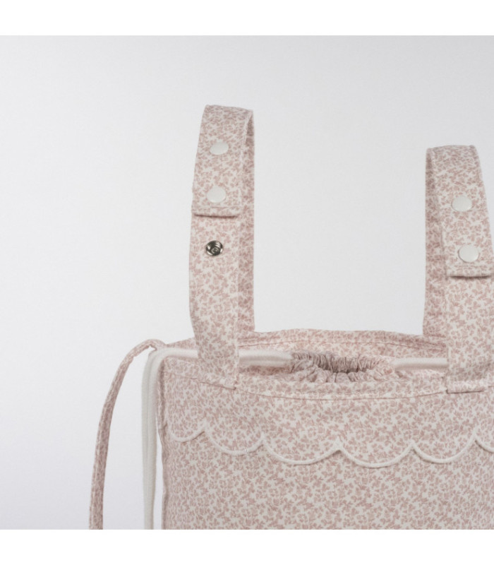 Bolso bucket para carrito Maison Tender estampado Flores detalle del cierre de cordón y las asas