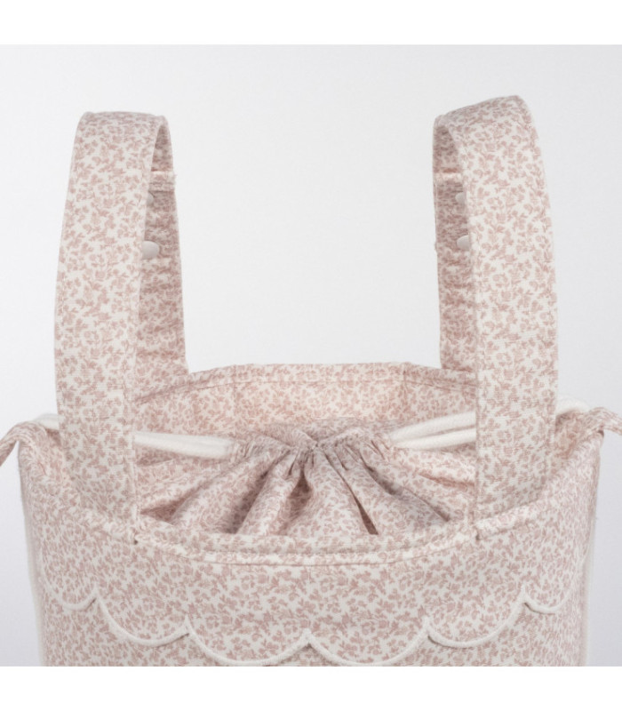Bolso bucket para carrito Maison Tender estampado Flores detalle del cierre de cordón y las asas