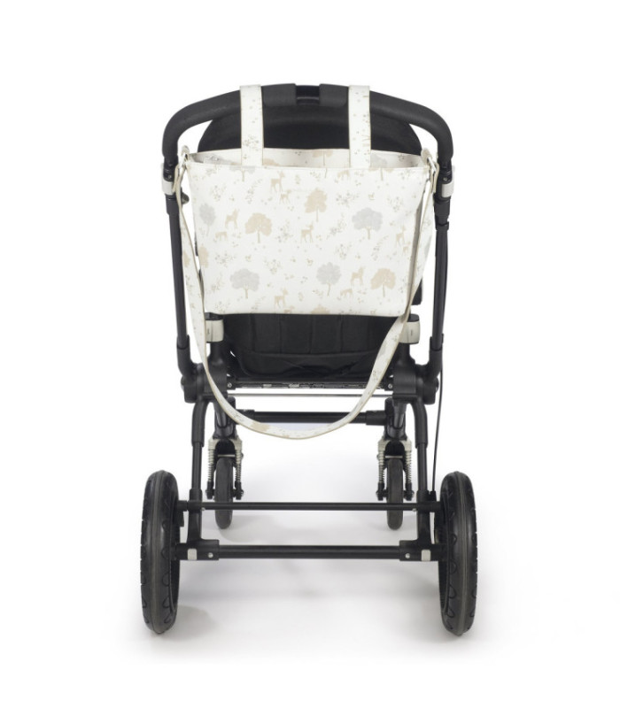 Bolso de carro de bebé Nara en polipiel colgado del carrito