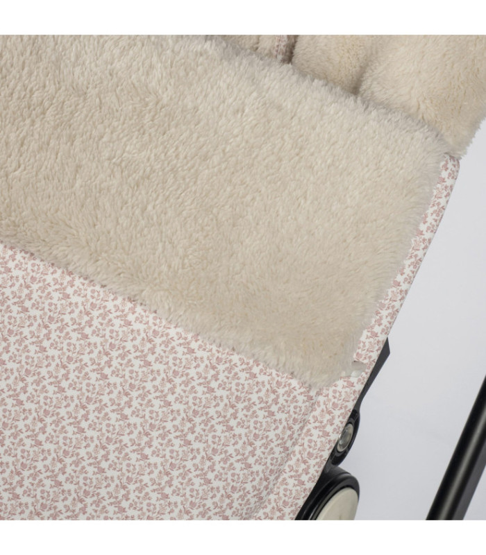 Saco de silla de paseo invierno Maison Tender estampado Flores detalle del interior de borreguito