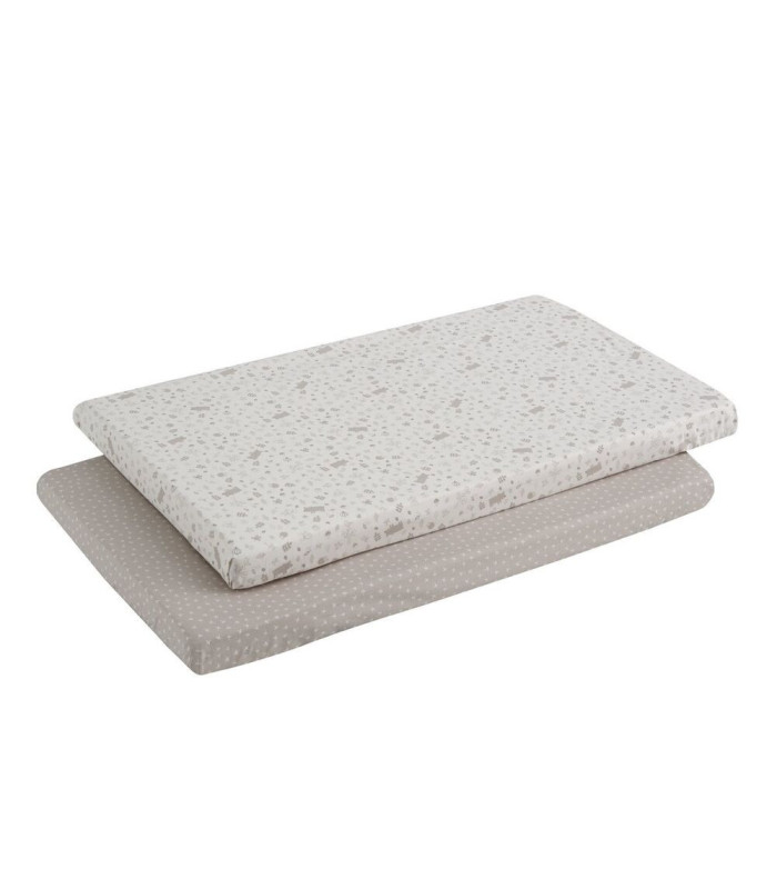 Pack 2 bajeras minicuna 50x82 Cambrass Abete Beige, una estampada y otra lisa beige topo