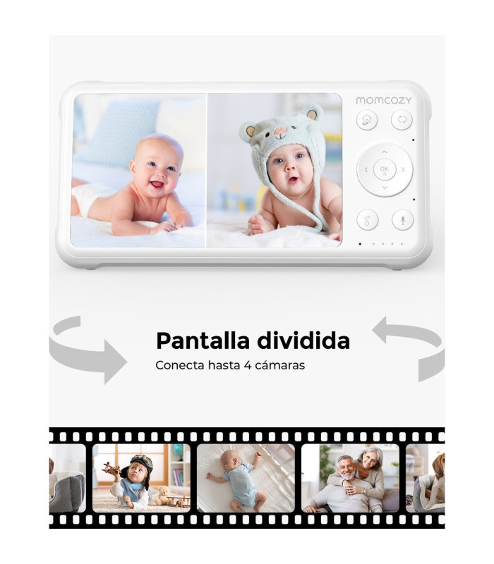 Pantalla dividida del Momcozy BM01 con dos cámaras, admite hasta cuatro