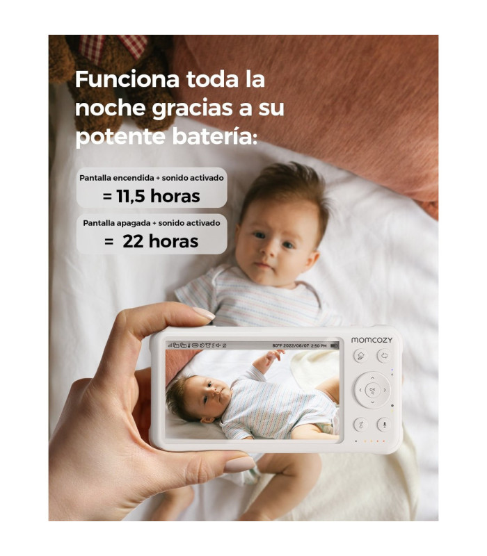 Batería del monitor Momcozy BM01: 11,5 horas con pantalla y 22 horas solo sonido