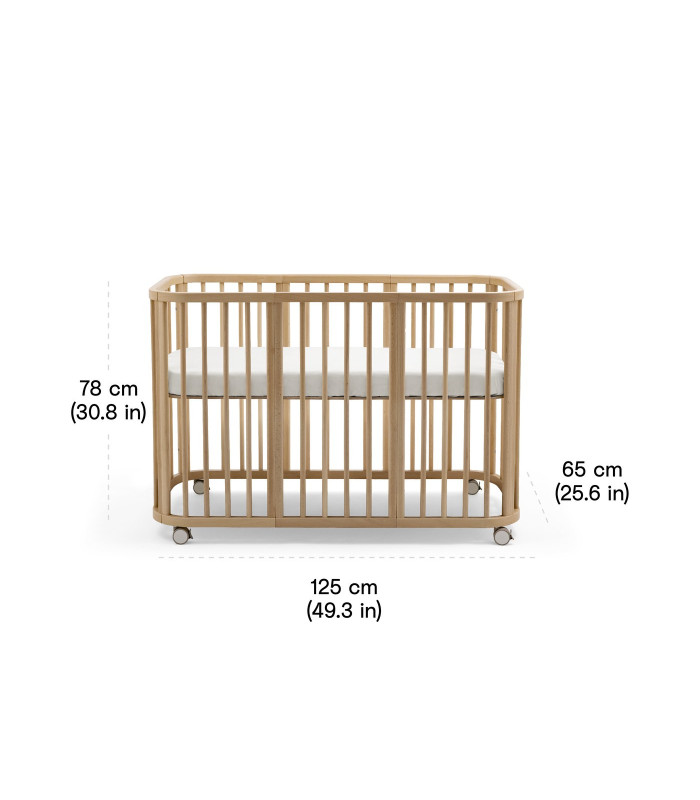 Medidas de la cuna Stokke Nighti: 125 x 65 cm y 78 cm de alto