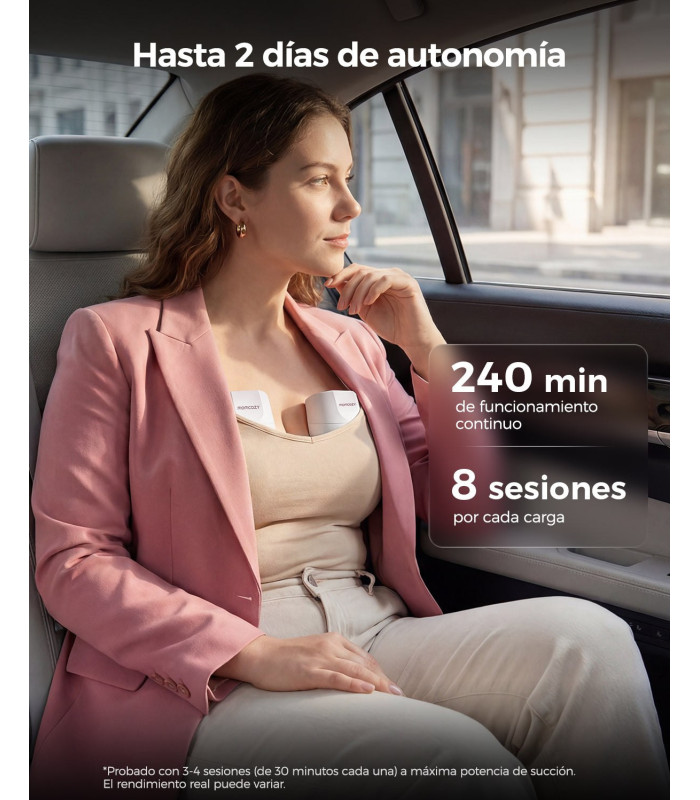 Madre usando el sacaleches Momcozy S12 Pro Quick en el coche