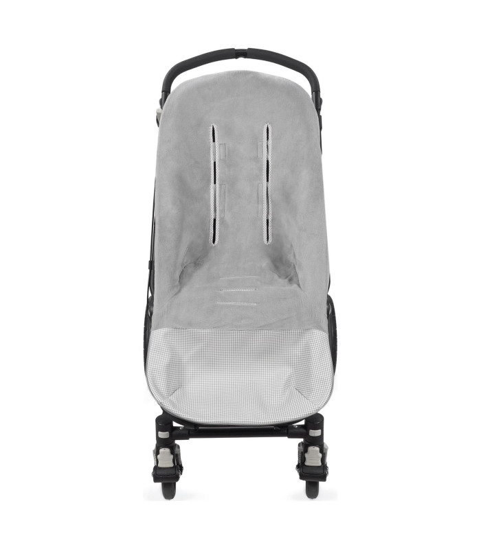 Saco silla invierno Little Bloom Vichy Gris abierto, con interior de velour y ranuras para el arnés