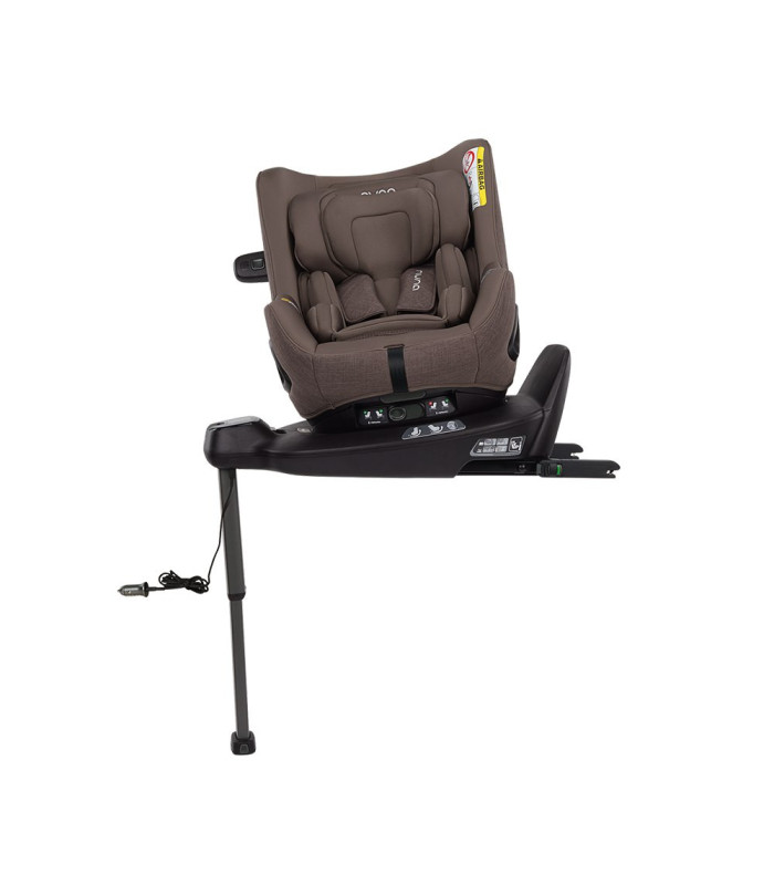 Silla de coche Nuna RELX Wind en color Chestnut, giratoria 360° con base ISOFIX y pata de apoyo