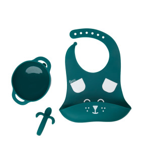 Kit Babero, Bol y Cuchara Silicona verde