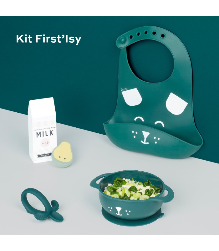 Kit Babero, Bol y Cuchara Silicona verde