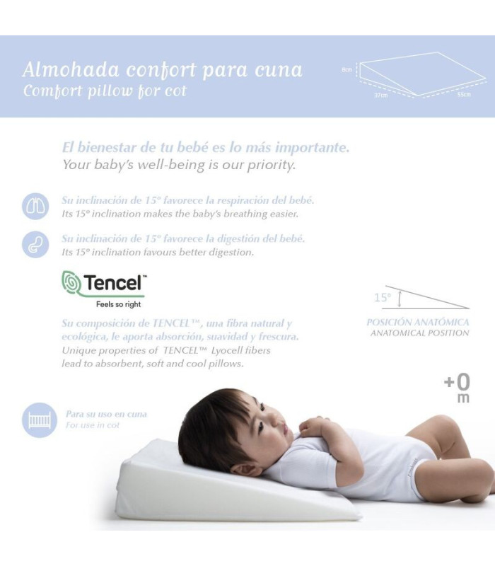 Almohada Confort Cuna 55X37X8.5 Cm Liso E Blanco