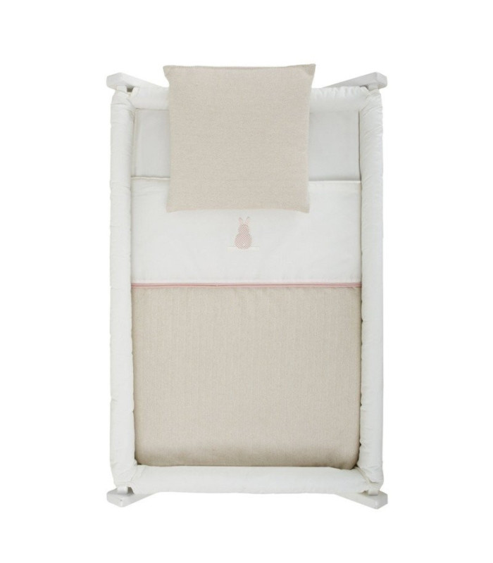 Minicuna Tijera Madera Lino Rosa/Bco