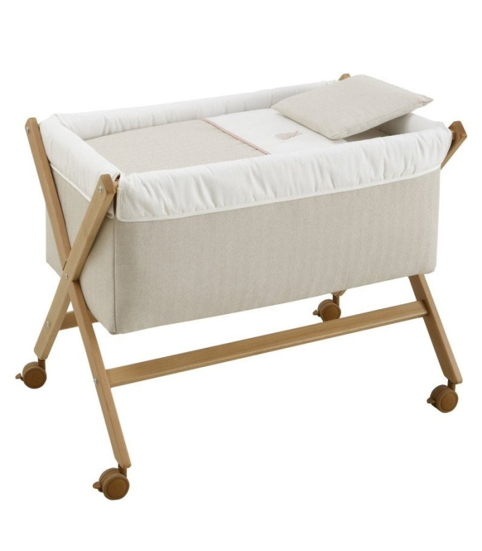 Minicuna Tijera Madera Lino Rosa/Natural