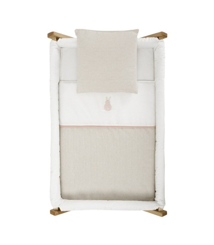 Minicuna Tijera Madera Lino Rosa/Natural