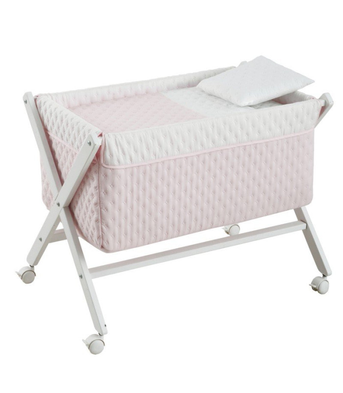 Minicuna Tijera Madera Soft Rosa/Bco