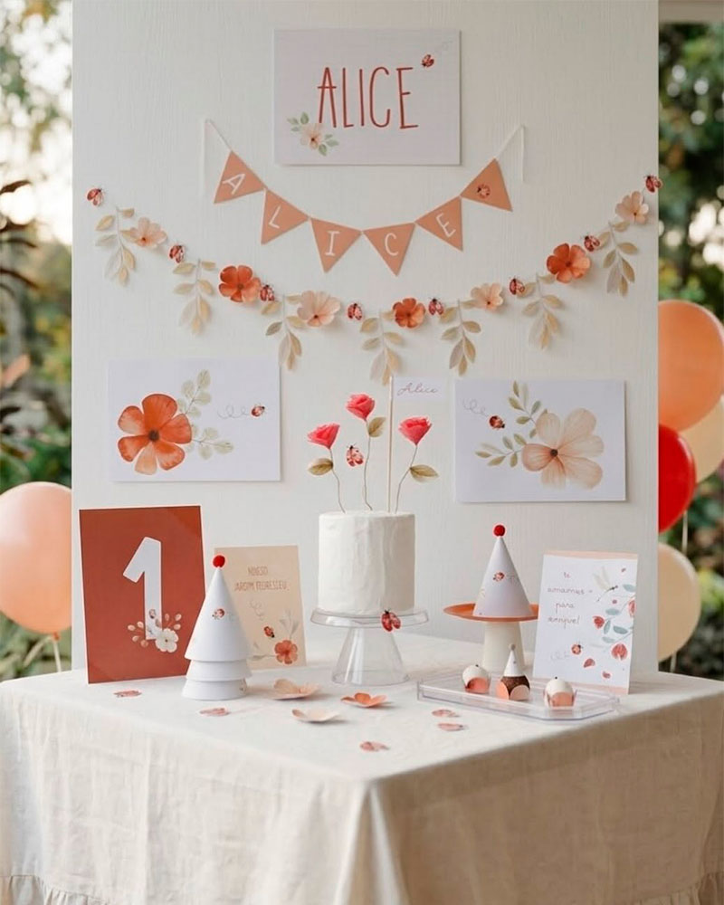 Decoración de cumpleaños con temática de flores