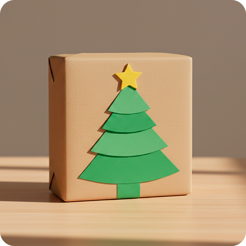 Envolver regalo con forma de árbol de Navidad