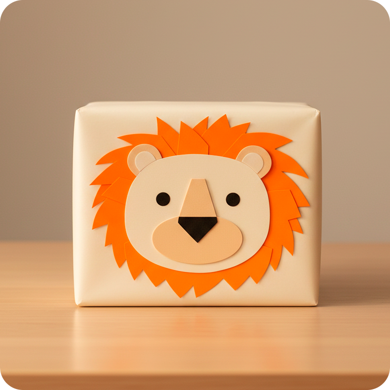 Envolver regalo con forma de león