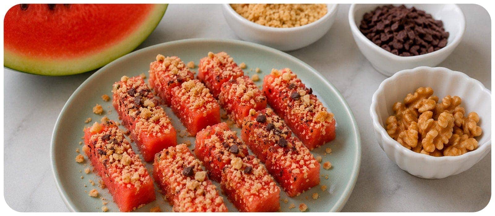 Snack de sandía con nuez molida para bebé BLW verano