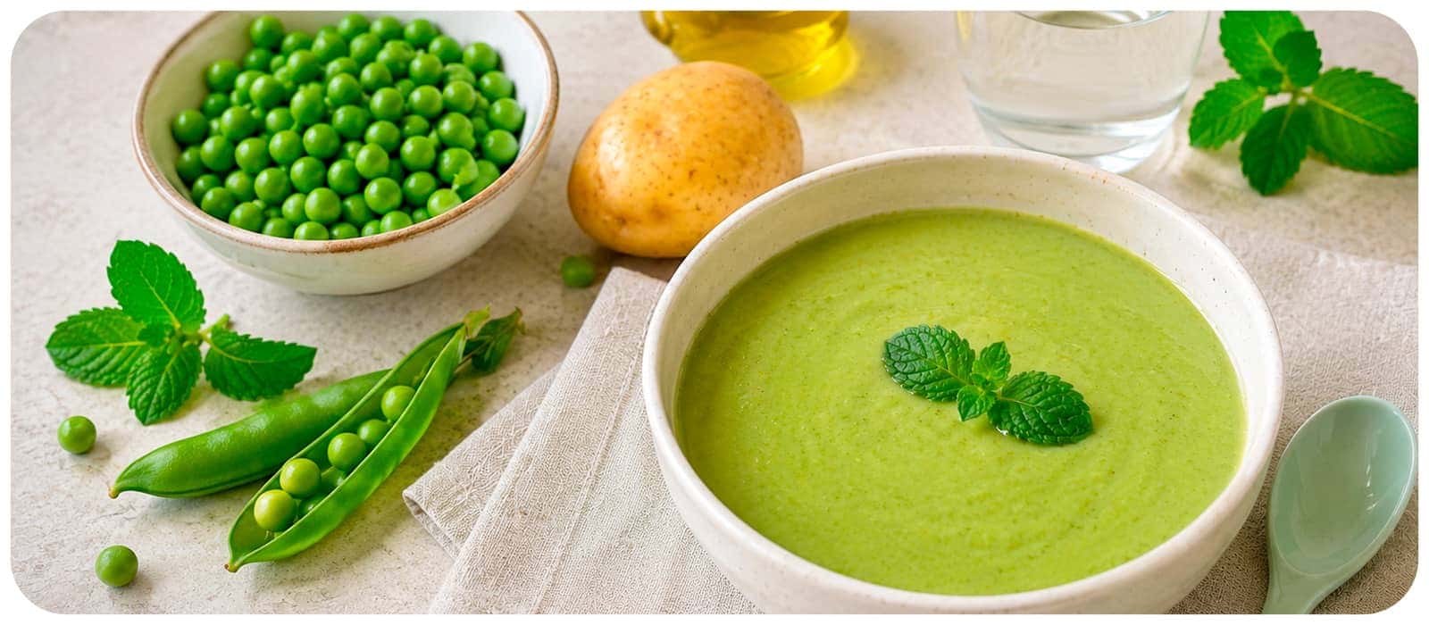 Crema fría de guisantes y menta para bebé verano - receta complementaria nutritiva