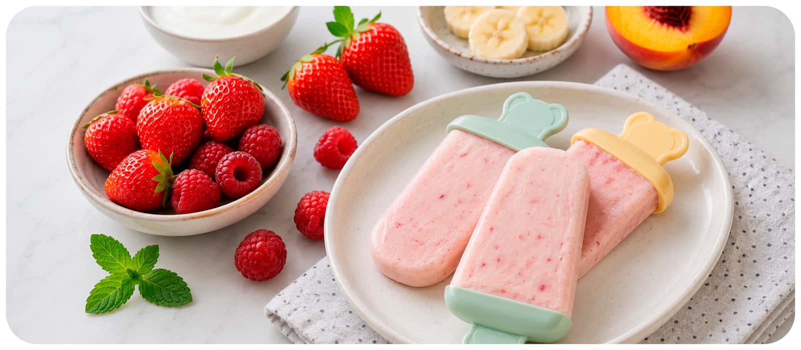 Polo de yogur y fruta para bebé sin azúcar - helado casero saludable verano