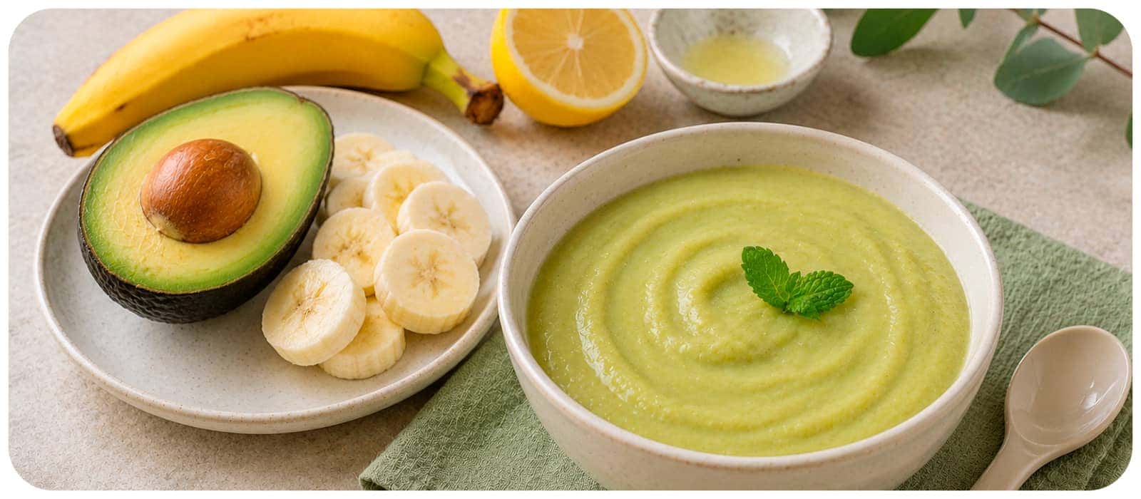 Crema de aguacate y plátano para bebé - receta verano primera papilla