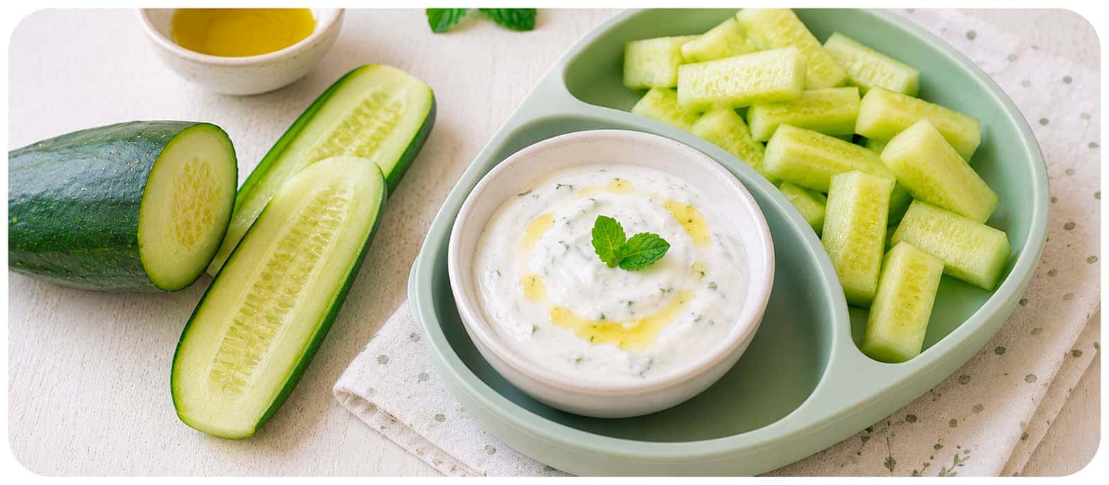 Dados de pepino con yogur para bebé BLW verano - snack hidratante sin sal